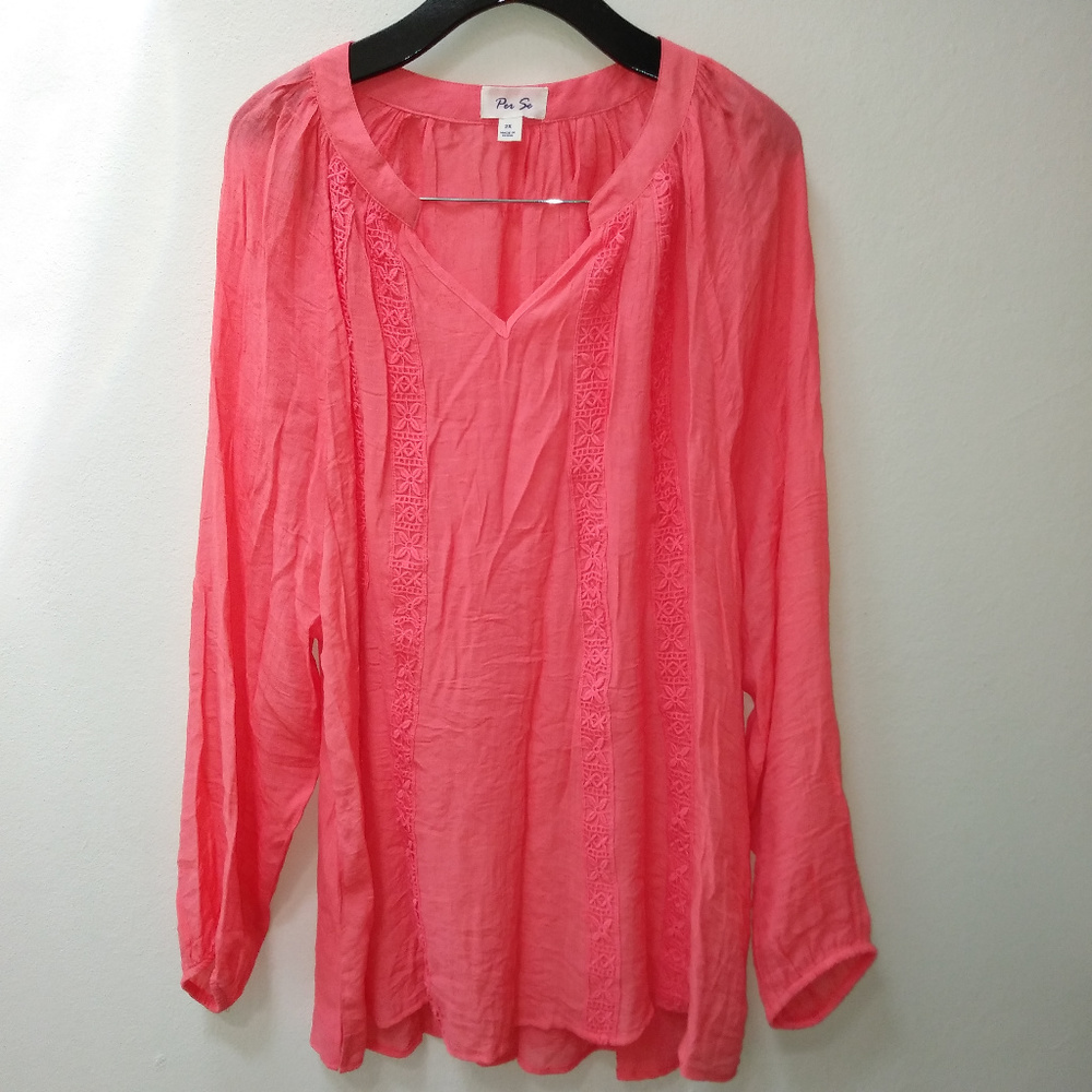 NEW Per Se Boho Peasant Top, Plus Size 2X